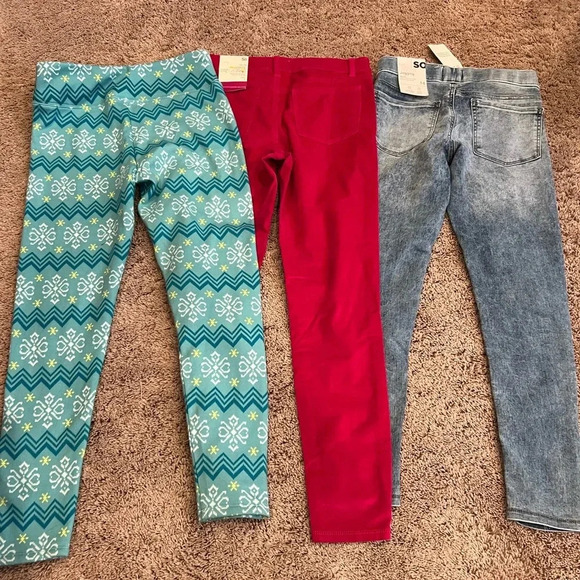 NWT new Set of 3 SO leggings jeggings girls 14 pink green blue denim - Picture 3 of 17